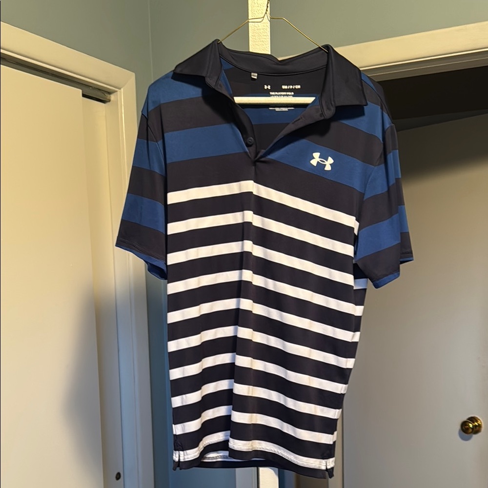 Under Armour Blue, White, and Black Polo Shirt Athletic Style